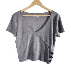 Hollister Gray Heathered Ribbed Cropped Short Sleeved T-Shirt Size XL